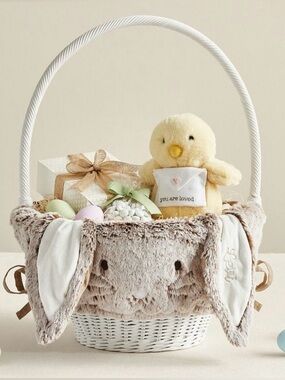 Pottery Barn Plush Bunny-Lined White Easter Basket: used once